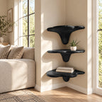 Cloud Cap Corner Mushroom Shelf, Carved Solid Wood Floating Corner Shelf with Drip Stem for Living Room