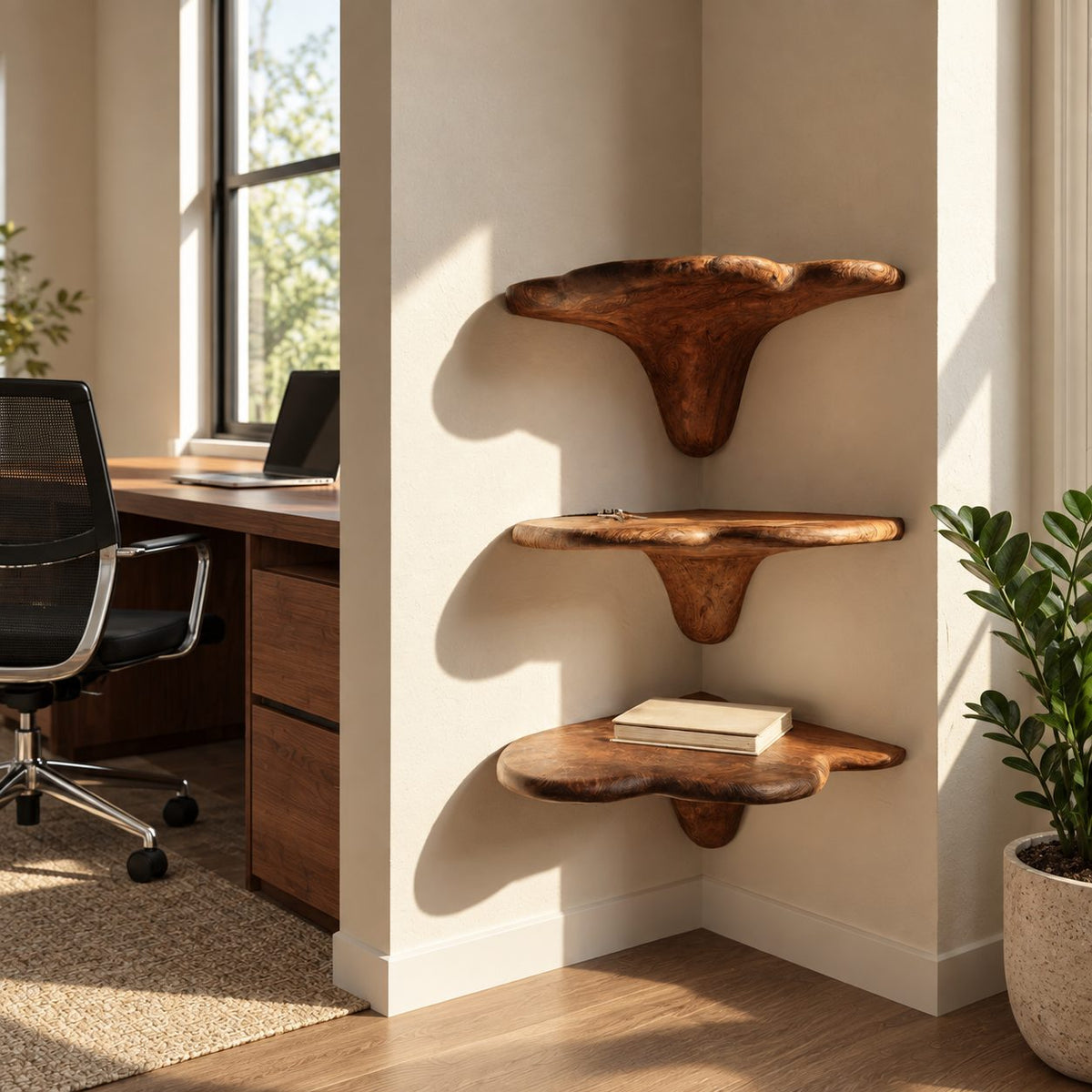 Cloud Cap Corner Mushroom Shelf, Carved Solid Wood Floating Corner Shelf with Drip Stem for Living Room