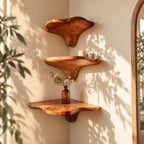 Teardrop Stem Corner Mushroom Shelf, Live Edge Solid Wood Floating Corner Shelf for Entryway and Desk Nook