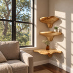 Teardrop Stem Corner Mushroom Shelf, Live Edge Solid Wood Floating Corner Shelf for Entryway and Desk Nook
