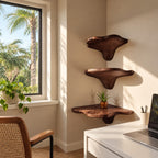 Teardrop Stem Corner Mushroom Shelf, Live Edge Solid Wood Floating Corner Shelf for Entryway and Desk Nook