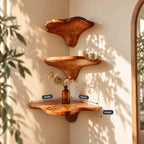 Teardrop Stem Corner Mushroom Shelf, Live Edge Solid Wood Floating Corner Shelf for Entryway and Desk Nook