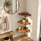 Wavy Rim Corner Mushroom Shelf, Hand Carved Solid Wood Floating Corner Shelf for Reading Nook and Hallway
