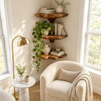 Wavy Rim Corner Mushroom Shelf, Hand Carved Solid Wood Floating Corner Shelf for Reading Nook and Hallway