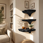 Wavy Rim Corner Mushroom Shelf, Hand Carved Solid Wood Floating Corner Shelf for Reading Nook and Hallway