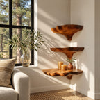 Wavy Rim Corner Mushroom Shelf, Hand Carved Solid Wood Floating Corner Shelf for Reading Nook and Hallway