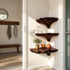 Wavy Rim Corner Mushroom Shelf, Hand Carved Solid Wood Floating Corner Shelf for Reading Nook and Hallway