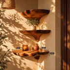 Wavy Rim Corner Mushroom Shelf, Hand Carved Solid Wood Floating Corner Shelf for Reading Nook and Hallway