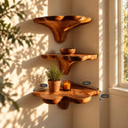 Flared Stem Corner Mushroom Shelf, Live Edge Solid Wood Floating Corner Shelf for Bedroom and Lounge