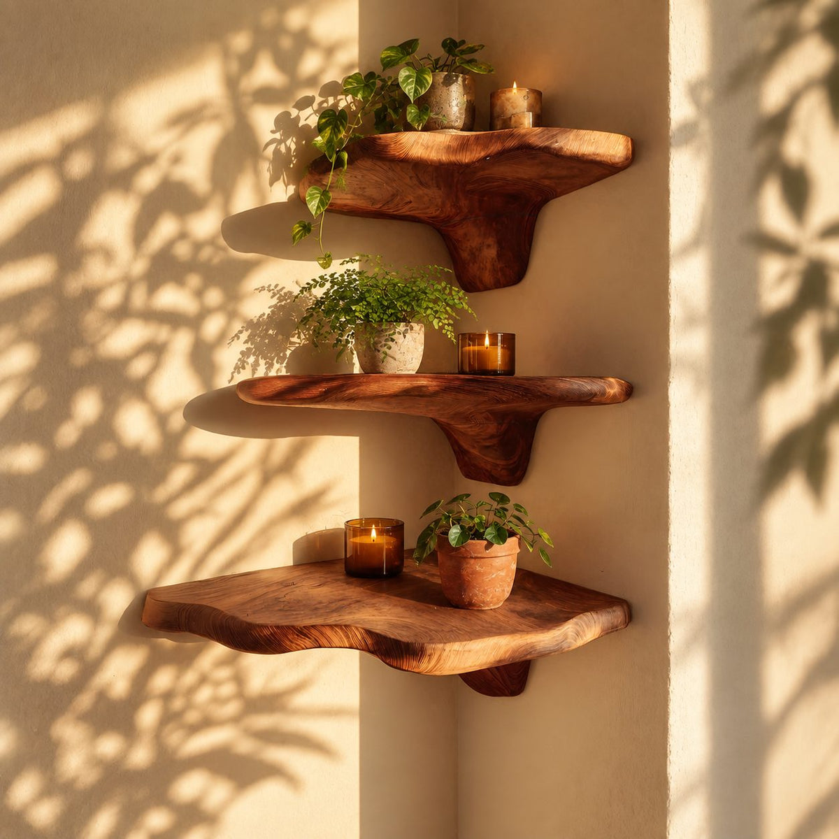Long Drop Corner Mushroom Shelf, Sculpted Live Edge Solid Wood Floating Corner Shelf for Entryway and Bedroom