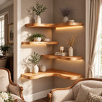 Corner Shelf, Layered Solid Wood Floating Corner Shelf with Soft Organic Edge for Living Room Display