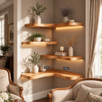 Corner Shelf, Layered Solid Wood Floating Corner Shelf with Soft Organic Edge for Living Room Display