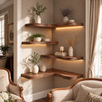 Corner Shelf, Layered Solid Wood Floating Corner Shelf with Soft Organic Edge for Living Room Display