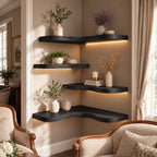 Corner Shelf, Layered Solid Wood Floating Corner Shelf with Soft Organic Edge for Living Room Display