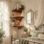 Pebble Cap Corner Mushroom Shelf, Chunky Rounded Solid Wood Floating Corner Shelf for Hallway and Kitchen