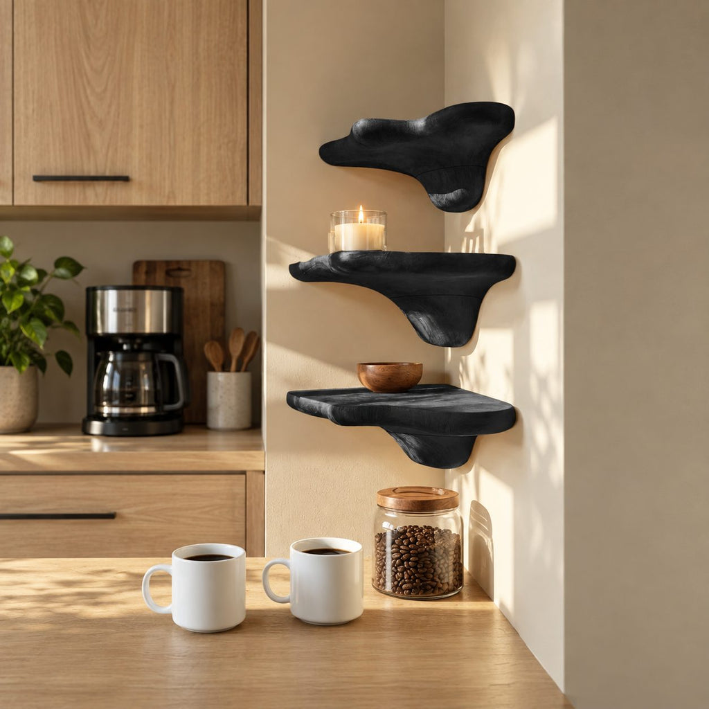 Pebble Cap Corner Mushroom Shelf, Chunky Rounded Solid Wood Floating Corner Shelf for Hallway and Kitchen