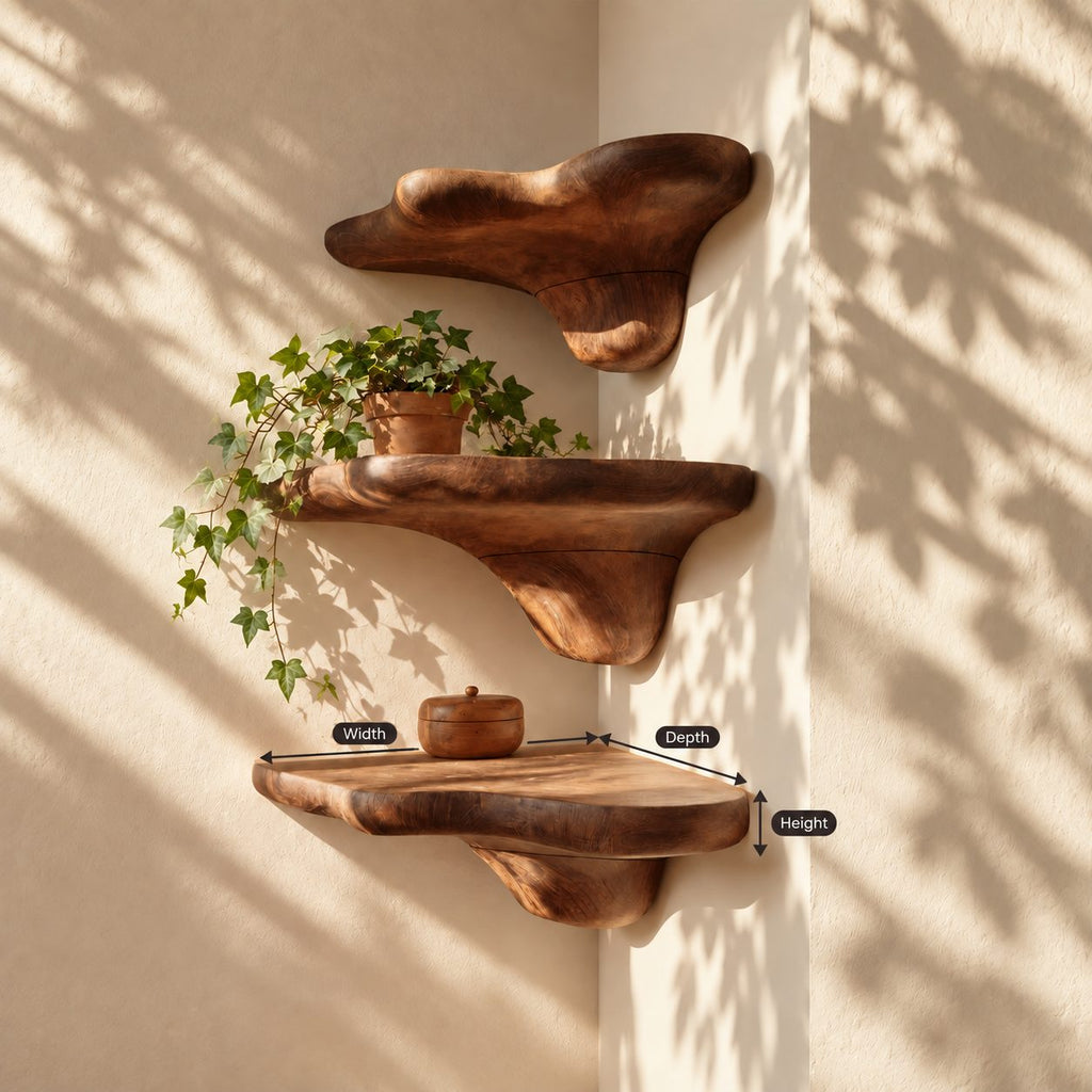 Pebble Cap Corner Mushroom Shelf, Chunky Rounded Solid Wood Floating Corner Shelf for Hallway and Kitchen