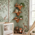 Toadstool Corner Mushroom Shelf, Smooth Carved Solid Wood Floating Corner Shelf for Nursery and Bedroom