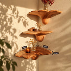 Toadstool Corner Mushroom Shelf, Smooth Carved Solid Wood Floating Corner Shelf for Nursery and Bedroom