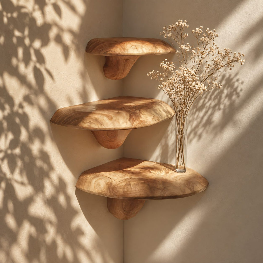 Smooth Oval Corner Mushroom Shelf, Rounded Edge Solid Wood Floating Corner Shelf for Dining Nook and Entryway