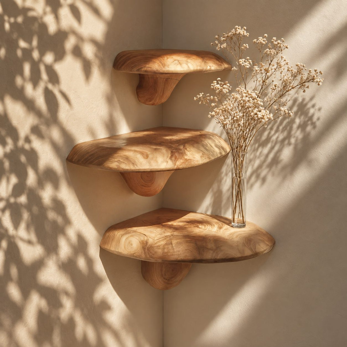 Smooth Oval Corner Mushroom Shelf, Rounded Edge Solid Wood Floating Corner Shelf for Dining Nook and Entryway