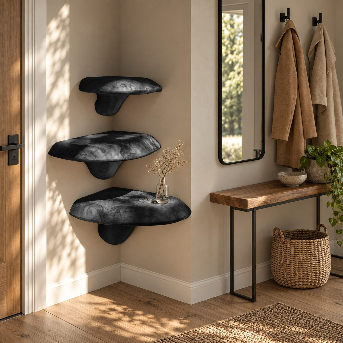 Smooth Oval Corner Mushroom Shelf, Rounded Edge Solid Wood Floating Corner Shelf for Dining Nook and Entryway