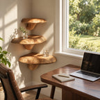 Smooth Oval Corner Mushroom Shelf, Rounded Edge Solid Wood Floating Corner Shelf for Dining Nook and Entryway
