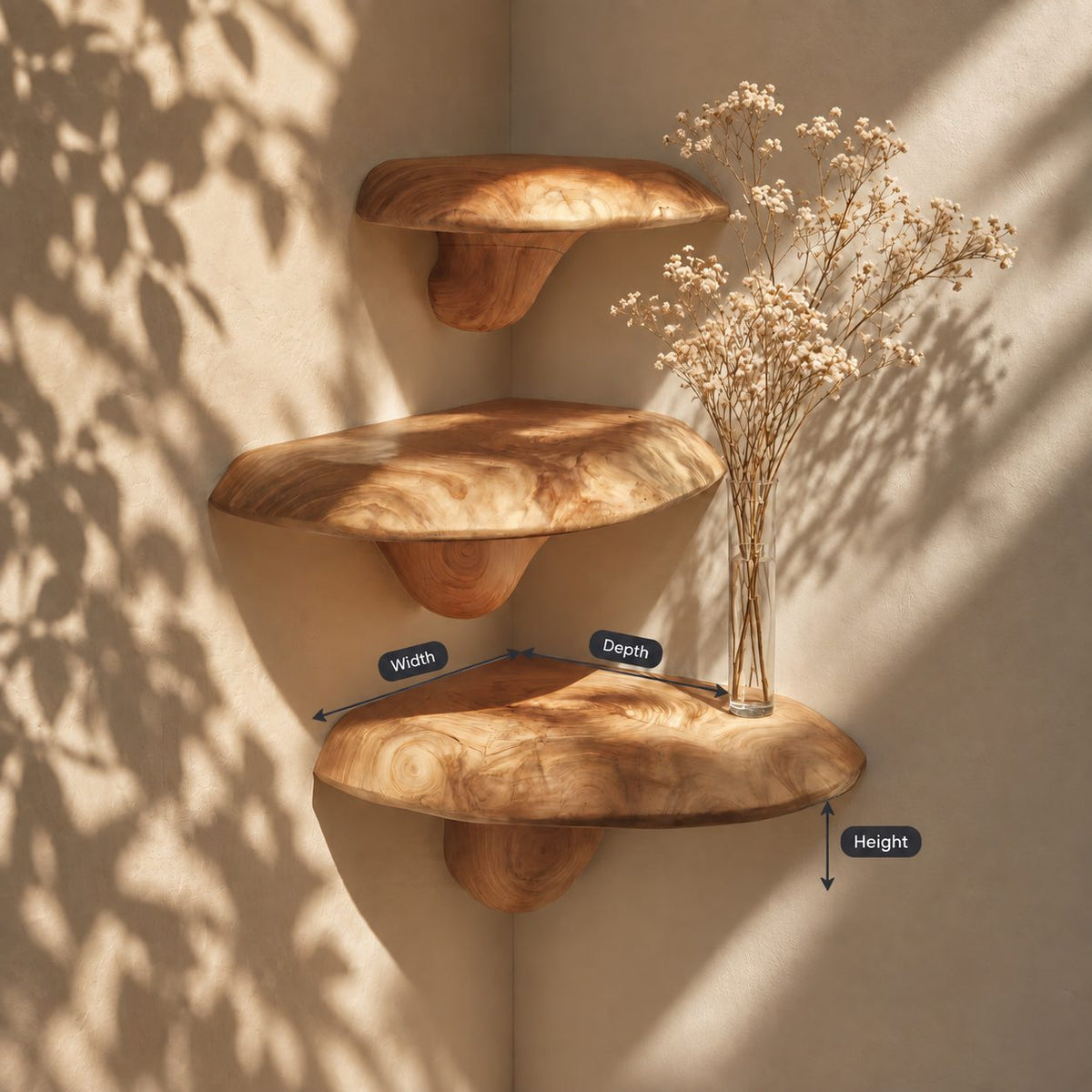 Smooth Oval Corner Mushroom Shelf, Rounded Edge Solid Wood Floating Corner Shelf for Dining Nook and Entryway