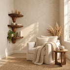 Funnel Stem Corner Mushroom Shelf, Live Edge Solid Wood Floating Corner Shelf for Kitchen Nook and Hallway