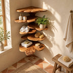 Ginkgo Leaf Corner Shelf Tower, Tiered Carved Solid Wood Floating Corner Shelf for Bedroom and Bathroom