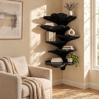 Ginkgo Leaf Corner Shelf Tower, Tiered Carved Solid Wood Floating Corner Shelf for Bedroom and Bathroom
