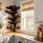 Ginkgo Leaf Corner Shelf Tower, Tiered Carved Solid Wood Floating Corner Shelf for Bedroom and Bathroom