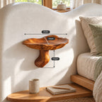 Bedside Mushroom Floating Shelf, Gill Carved Solid Wood Wall Shelf with Curved Stem for Bedroom