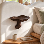 Bedside Mushroom Floating Shelf, Gill Carved Solid Wood Wall Shelf with Curved Stem for Bedroom