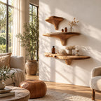 Woodland Mushroom Floating Shelves, Live Edge Solid Wood Ledges on Carved Mushroom Stems with Cap Shelf