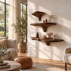 Woodland Mushroom Floating Shelves, Live Edge Solid Wood Ledges on Carved Mushroom Stems with Cap Shelf