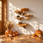 Branch Leg Mushroom Floating Shelf, Live Edge Solid Wood Wall Shelf on a Curved Natural Branch Bracket