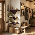 Drip Stem Corner Mushroom Shelves, Sculpted Live Edge Solid Wood Floating Corner Shelves for Living Room