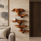 Stacked Mushroom Cap Floating Shelves, Bold Carved Solid Wood Wall Shelves for Living Room