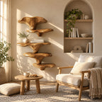 Stacked Mushroom Cap Floating Shelves, Bold Carved Solid Wood Wall Shelves for Living Room