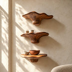 Flared Bell Mushroom Wall Shelves, Handcrafted Solid Wood Floating Shelves for Bedroom Wall
