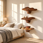 Flared Bell Mushroom Wall Shelves, Handcrafted Solid Wood Floating Shelves for Bedroom Wall