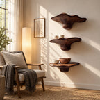 Flared Bell Mushroom Wall Shelves, Handcrafted Solid Wood Floating Shelves for Bedroom Wall