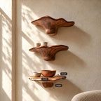 Flared Bell Mushroom Wall Shelves, Handcrafted Solid Wood Floating Shelves for Bedroom Wall
