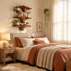 Offset Cluster Mushroom Floating Shelves, Live Edge Solid Wood Wall Shelves with Small Side Ledge