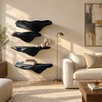 Gill Carved Mushroom Wall Shelves, Solid Wood Floating Shelves with Fanned Underside for Living Room