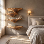 Gill Carved Mushroom Wall Shelves, Solid Wood Floating Shelves with Fanned Underside for Living Room