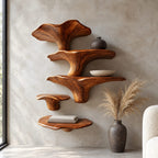 Towering Mushroom Cluster Wall Shelves, Solid Wood Floating Shelves with Tall Cap and Button Ledge