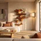 Towering Mushroom Cluster Wall Shelves, Solid Wood Floating Shelves with Tall Cap and Button Ledge