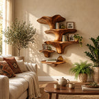 Towering Mushroom Cluster Wall Shelves, Solid Wood Floating Shelves with Tall Cap and Button Ledge